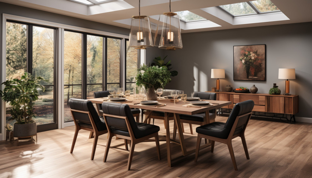 Aménagement d’une salle à manger : table, chaises, luminaire